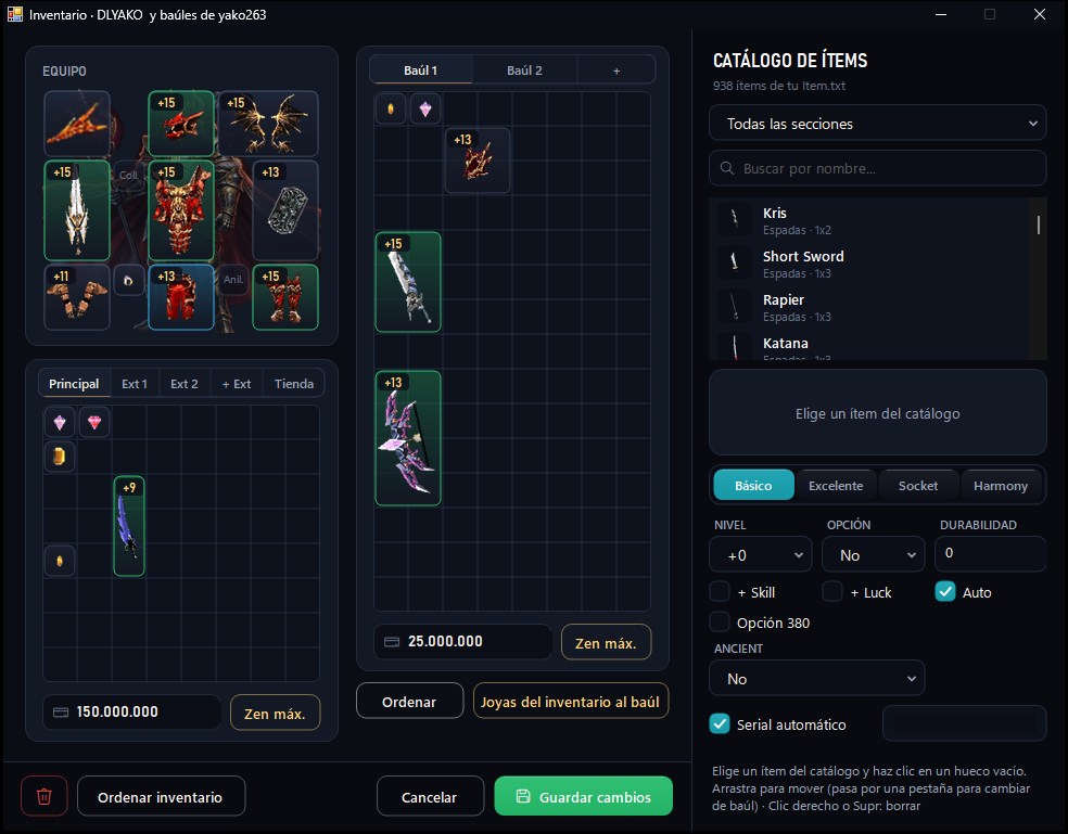 Inventario y baúles del BG-MU EDITOR