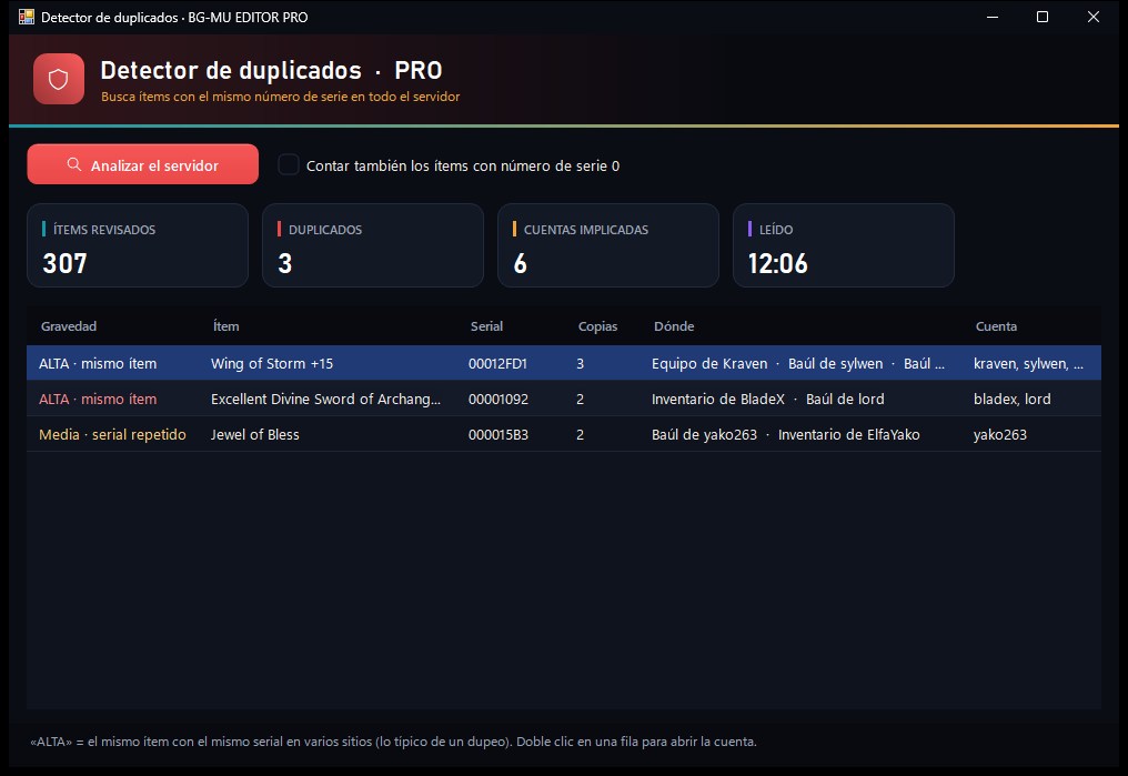 Detector de duplicados del BG-MU EDITOR PRO