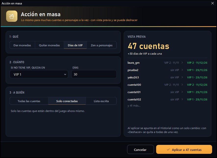 Acción en masa del BG-MU EDITOR con vista previa